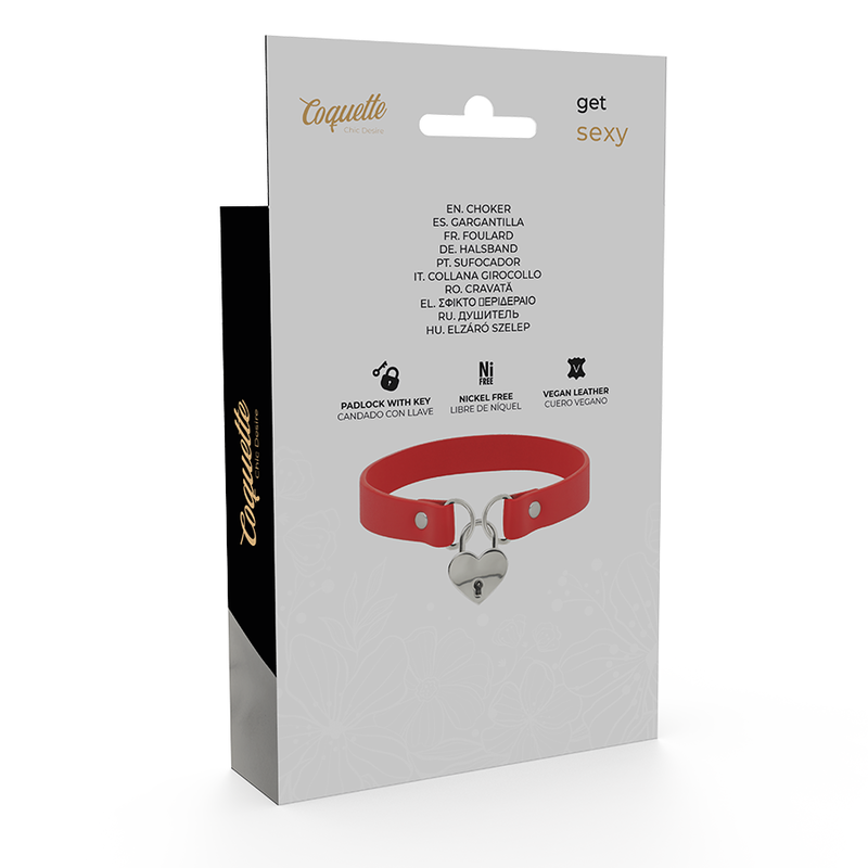 Colier Coquette Chic Desire Red Vegan Leather Necklace With Heart Accessory With Key [2]