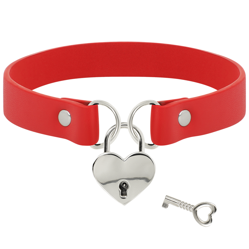 Colier Coquette Chic Desire Red Vegan Leather Necklace With Heart Accessory With Key [4]