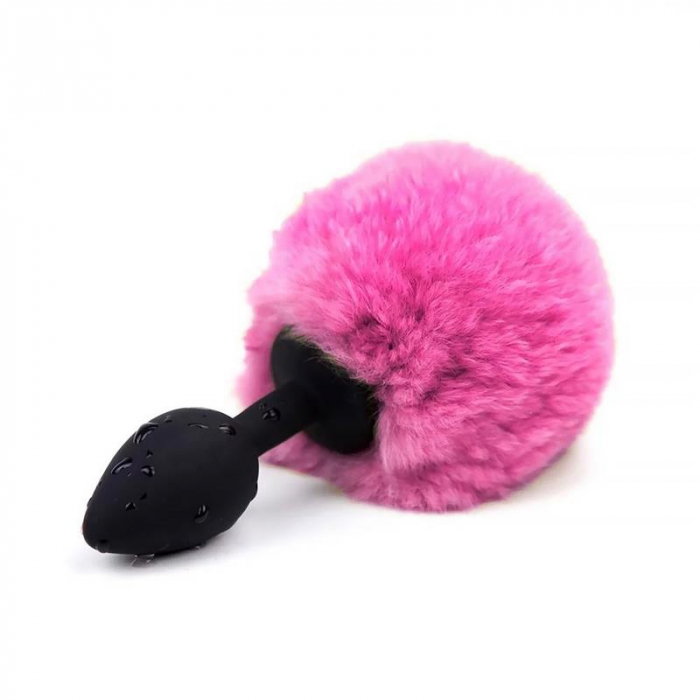 Buttplug Dildo Anal After Dark Black Silicone Butt Plug With Pompon Pink Size S [1]