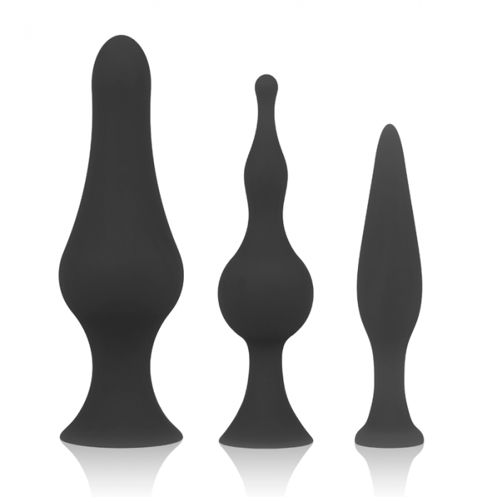 Buttplug Dildo Anal OhMama Silicone Anal Butt Plug Set Negru [1]