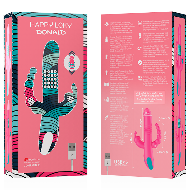 Vibrator Tripla Stimulare Happy Loky Donald triple stimulation: anal, g-spot clitoral watchme [4]