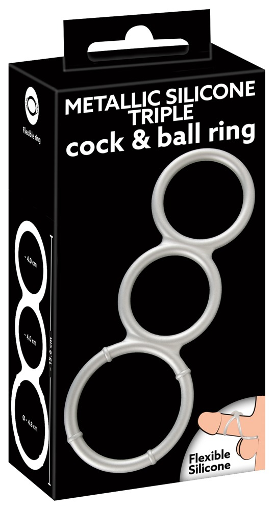 Inel Penis Testicule Barbati You2Toys Metallic Silicone Triple Cock and Ball Ring [7]