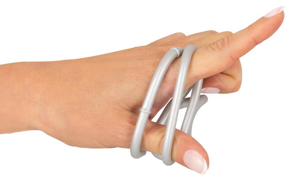 Inel Penis Testicule Barbati You2Toys Metallic Silicone Triple Cock and Ball Ring [4]