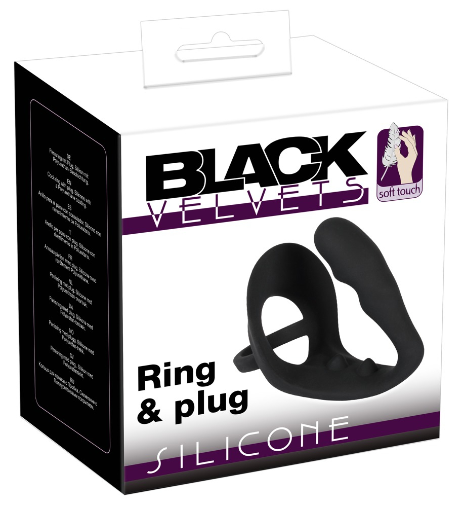 Inel Penis Testicule Barbati Black Velvets Ring & Plug [10]