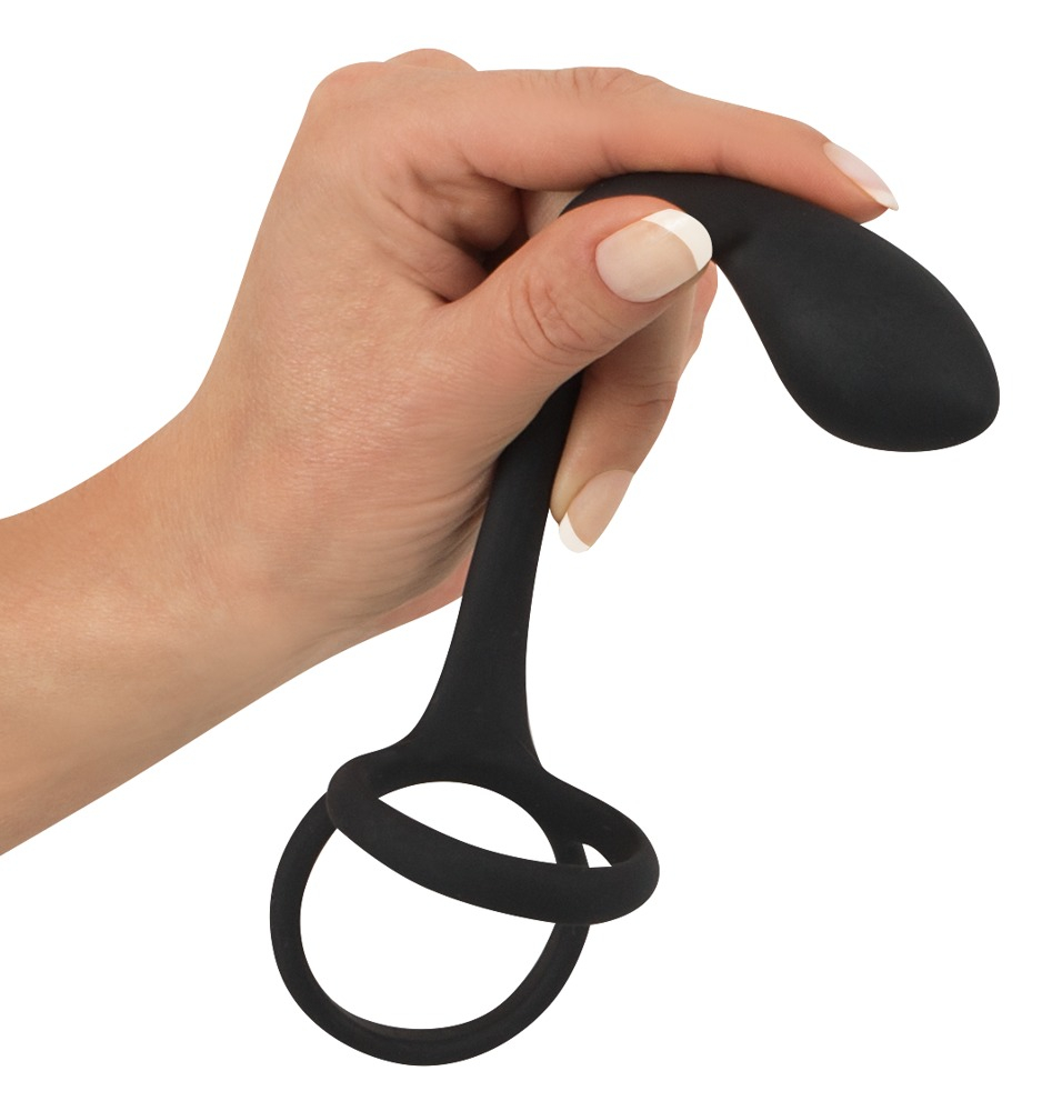 Inel Vibrator Penis Testicule Barbati Black Velvets Cock & Ball Ring with Butt Plug [3]