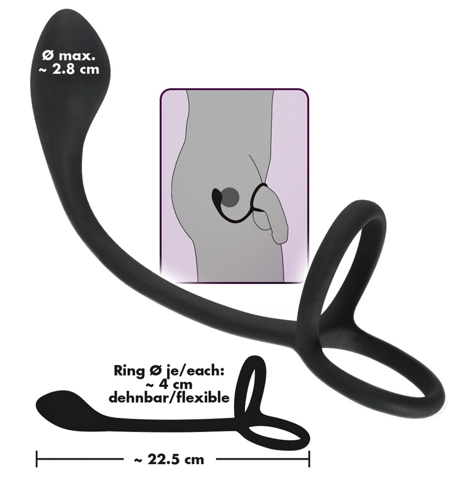 Inel Vibrator Penis Testicule Barbati Black Velvets Cock & Ball Ring with Butt Plug [6]