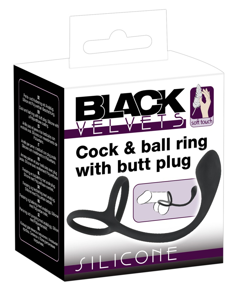 Inel Vibrator Penis Testicule Barbati Black Velvets Cock & Ball Ring with Butt Plug [8]
