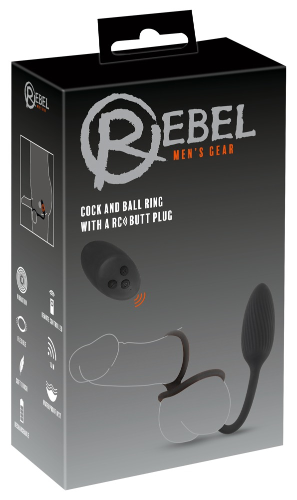 Inel Vibrator Penis Testicule Barbati Rebel Cock and Ball Ring with RC Butt Plug [13]