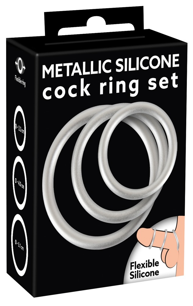 Inel Vibrator Penis Testicule Barbati You2Toys Metallic Silicone Cock Ring Set [9]