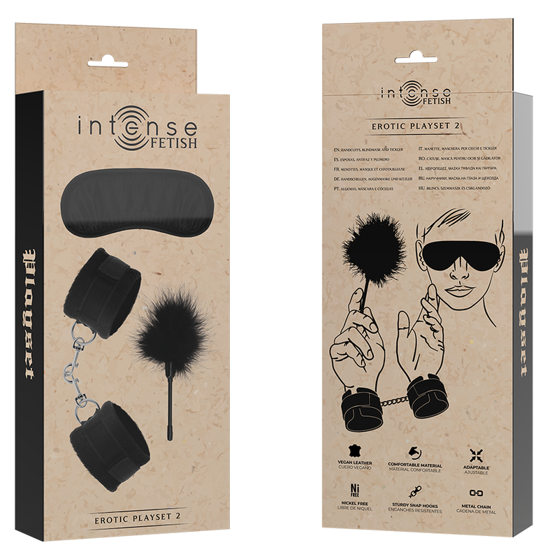 Set BDSM Intense Fetish Erotic Playset 2 With Handcuffs, Blind Mask And Tickler [6]