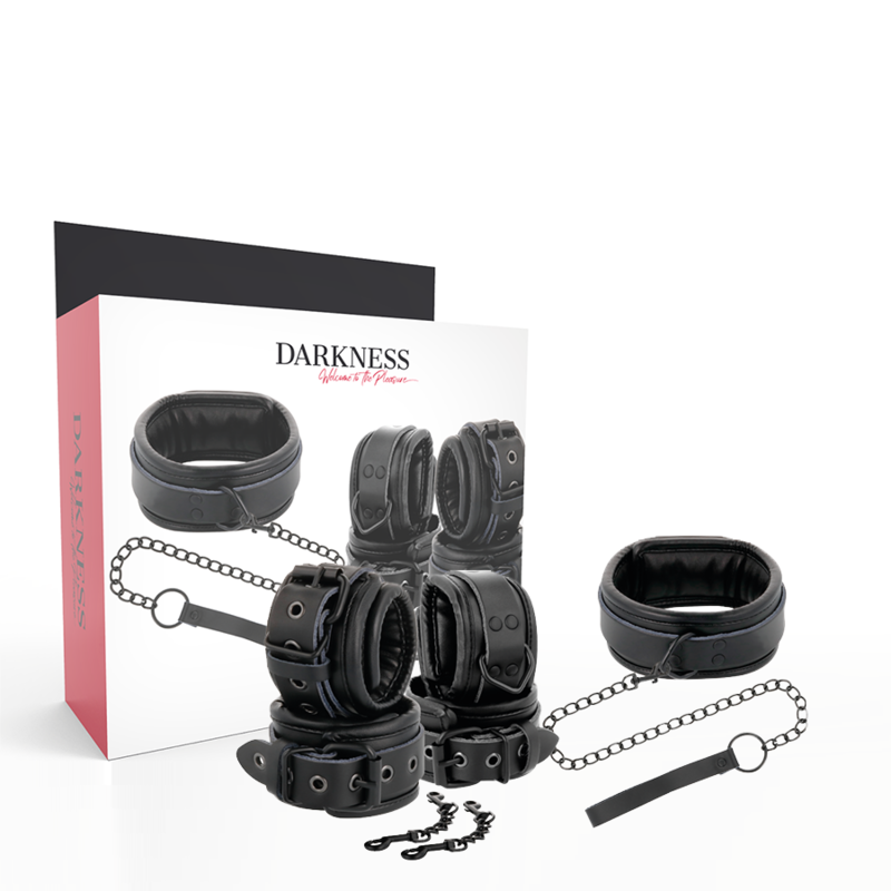 Set Darkness Black Leather Handcuffs And Collar [1]