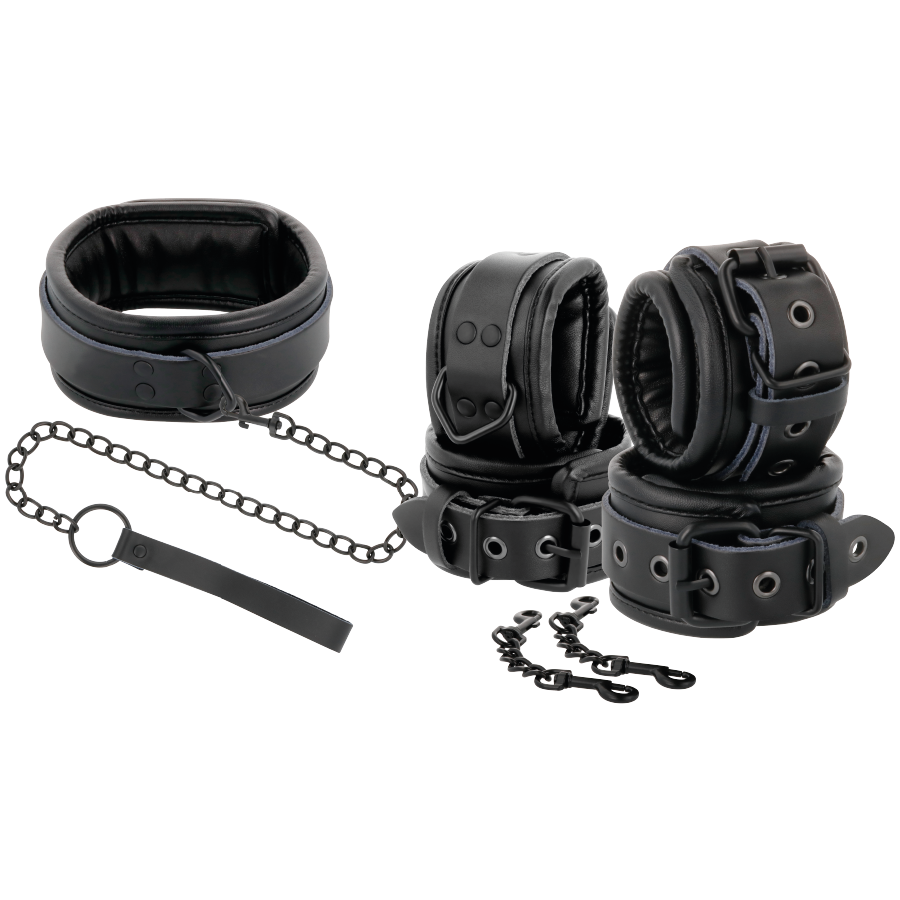 Set Darkness Black Leather Handcuffs And Collar [9]