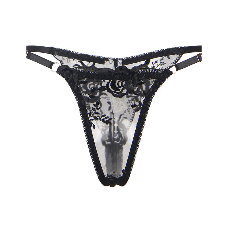 Set Negru Femei Subblime Set of 3 pieces bra + thong + garter floral print black [9]