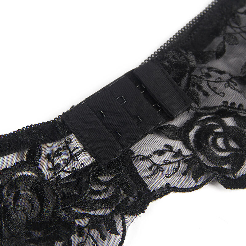 Set Negru Femei Subblime Set of 3 pieces bra + thong + garter floral print black [11]