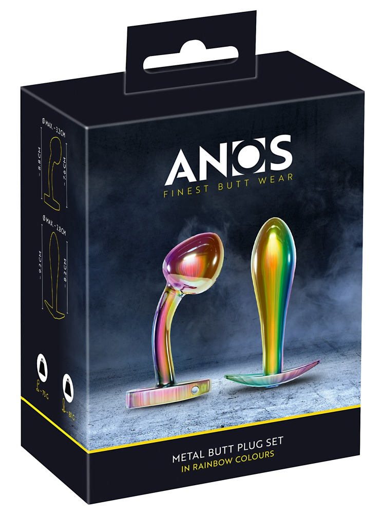 Set Plug Anal ANOS Metal Butt Plug Set in Rainbow Colours [7]