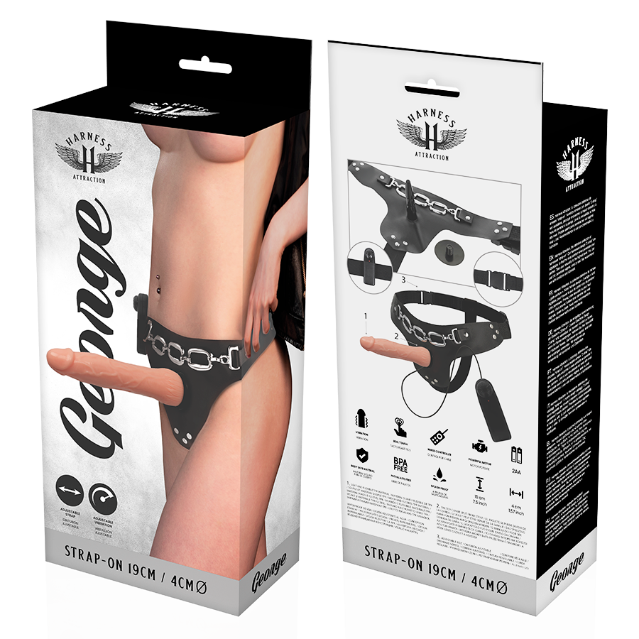 Strapon Harness Attraction Rnes George Realistic Vibrator 19 x 4cm [6]