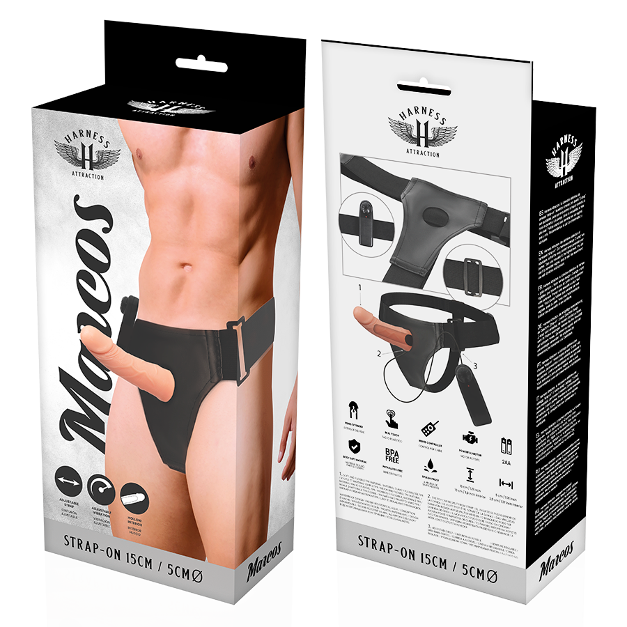 Strapon Harness Attraction Rnes Hollow Frames With Vibrator 15 x 5cm [6]