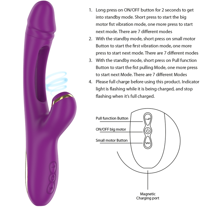 Vibrator Rabbit Intense Ateneo Rechargeable Multifunction Vibrator 7 Vibrations With Swinging Motion And Sucking Purple [7]