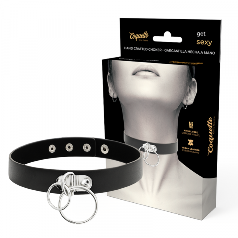 Accesorii si Bijuterii Erotice - Colier Coquette Chic Desire Double Ring Vegan Leather Choker