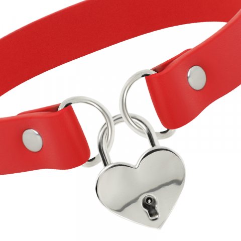 Colier Coquette Chic Desire Red Vegan Leather Necklace With Heart Accessory With Key [4]