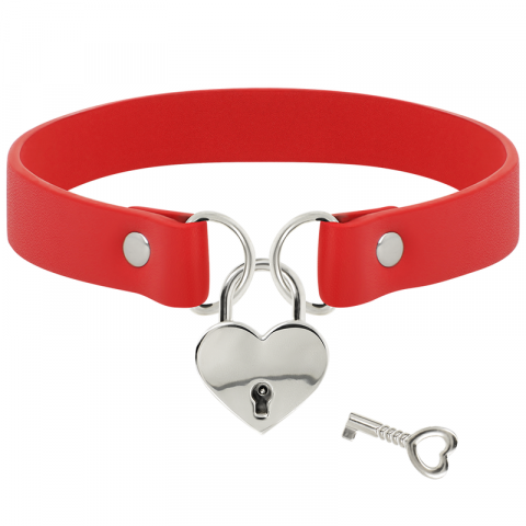 Colier Coquette Chic Desire Red Vegan Leather Necklace With Heart Accessory With Key [3]