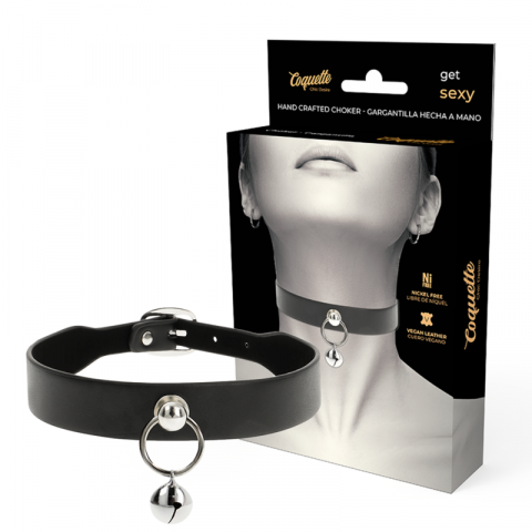 Accesorii si Bijuterii Erotice - Colier Coquette Chic Desire Vegan Leather Necklace Woman Accessory Rattle/hoop