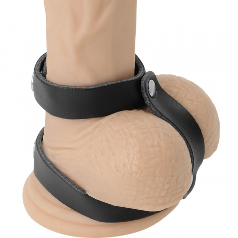 Accesorii si Bijuterii Erotice - Inel Penis Testicule Darkness leather adjustable penis and testicle ring