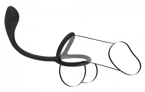 Inel Vibrator Penis Testicule Barbati Black Velvets Cock & Ball Ring with Butt Plug [4]
