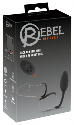 Inel Vibrator Penis Testicule Barbati Rebel Cock and Ball Ring with RC Butt Plug [12]