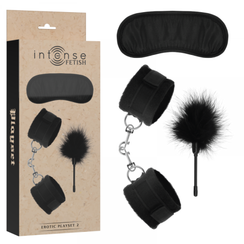Jucarii Sexuale - Set BDSM Intense Fetish Erotic Playset 2 With Handcuffs, Blind Mask And Tickler