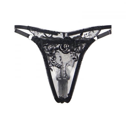 Set Negru Femei Subblime Set of 3 pieces bra + thong + garter floral print black [8]