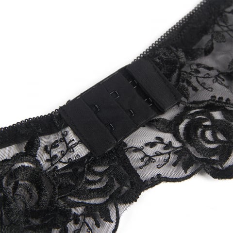 Set Negru Femei Subblime Set of 3 pieces bra + thong + garter floral print black [10]