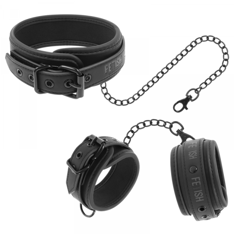Zgarda Sex - Set Catuse Zgarda Fetish Submissive Bondage Vegan leather necklace and handcuffs with noprene lining