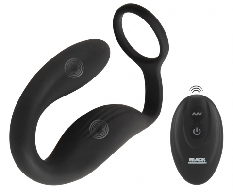 Jucarii Sexuale - Vibrator Black Velvets Cock ring with RC butt plug