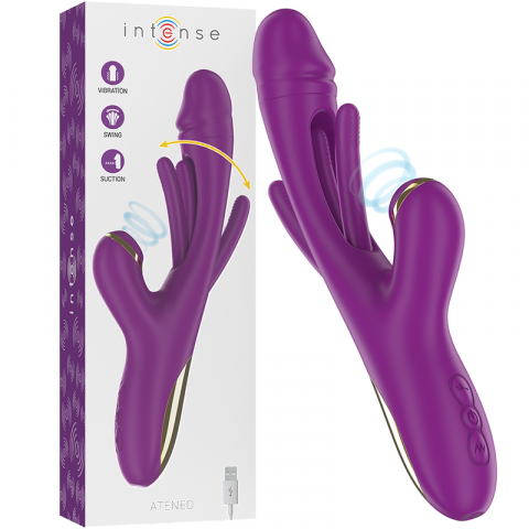 Vibrator Rabbit - Vibrator Rabbit Intense Ateneo Rechargeable Multifunction Vibrator 7 Vibrations With Swinging Motion And Sucking Purple