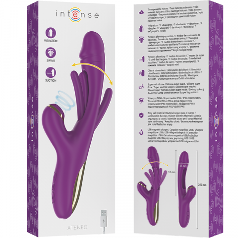 Vibrator Rabbit Intense Ateneo Rechargeable Multifunction Vibrator 7 Vibrations With Swinging Motion And Sucking Purple [4]