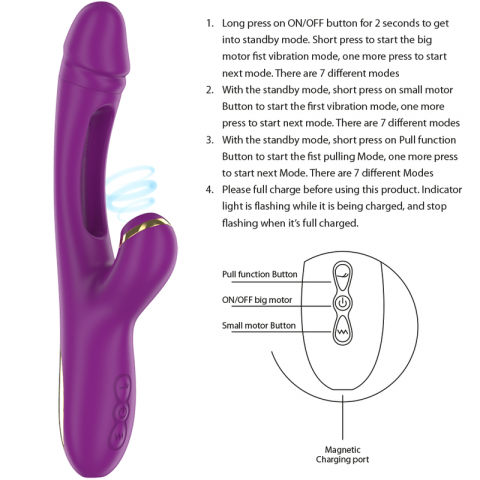 Vibrator Rabbit Intense Ateneo Rechargeable Multifunction Vibrator 7 Vibrations With Swinging Motion And Sucking Purple [6]