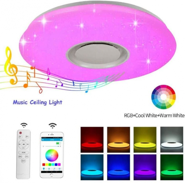 Aplica led cu boxa, buletooth, telecomanda , rgb, 36w [2]