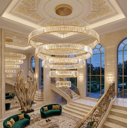 Lustra Aurie - lustre gold - Candelabru led elegant 5 Cercuri Gold 360w