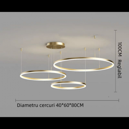 Lustra led peste 200W - Lustra led 3 cercuri 204w Gold / Coffe