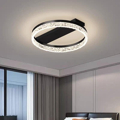 Lustra Living - Lustra led neagra cu telecomanda 56w Cristal
