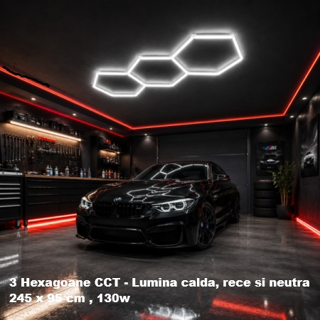 10 hexagoane led honeycomb - Tavan led 3 hexagoane CCT 235x95cm 125w