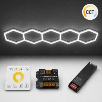 10 hexagoane led honeycomb - Tavan LED CCT honeycomb set 5 hexagoane 390 x 90 cm 200W telecomanda