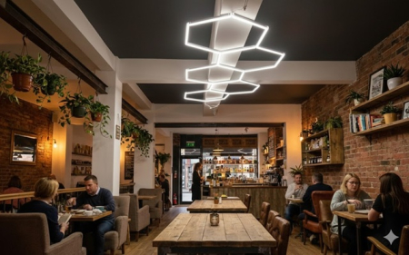 Tavane honeycomb pentru saloane si frizerii - Tavan led modern din 5 hexagoane led 200w, 370x123 cm