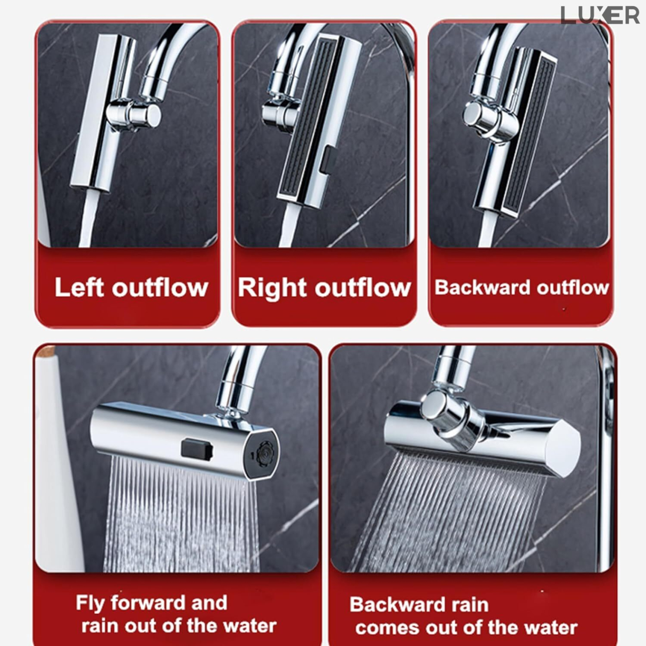 Adaptor universal pentru robinet Luxer cu brat pivotant, economizor de apă și 3 moduri de jet: concentrat, pulverizare largă și mod mixt, ideal pentru bucătărie și baie. [12]