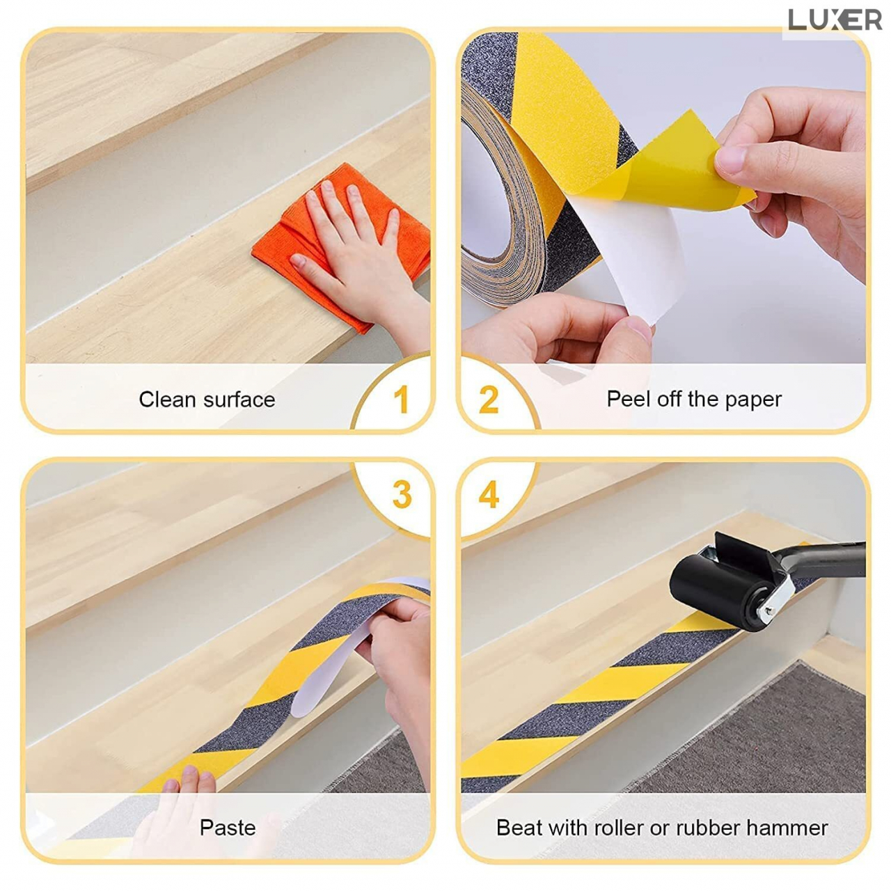 Banda Adeziva Antiderapanta pentru Scari/Trepte Interior/Exterior, Multisuprafete, Rezistenta la Apa, Lungime 5 m, Latime 5 cm, Negru, Luxer, Banda Adeziva Antiderapanta Aderenta Sporita, entru Suprafete Umede, Negru-Galben, Luxer Dedeman Leroy Merlin Emag Bilka Luxer [8]