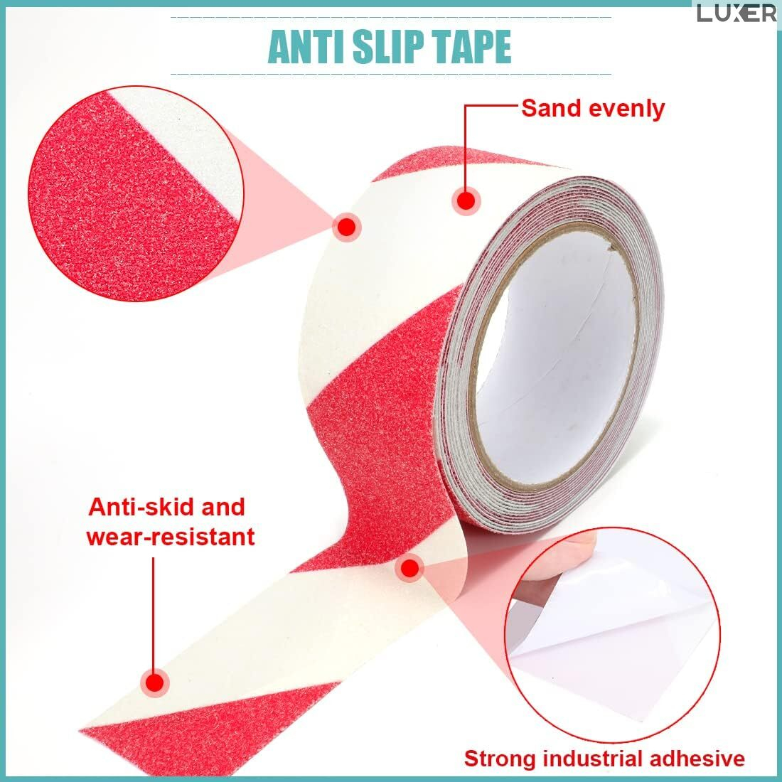 Banda Adeziva Antiderapanta pentru Scari/Trepte Interior/Exterior, Multisuprafete, Rezistenta la Apa, Lungime 5 m, Latime 5 cm, Negru, Luxer, Banda Adeziva Antiderapanta Aderenta Sporita, entru Suprafete Umede, Alb-Rosu, Luxer Dedeman Leroy Merlin Emag Bilka Luxer [7]