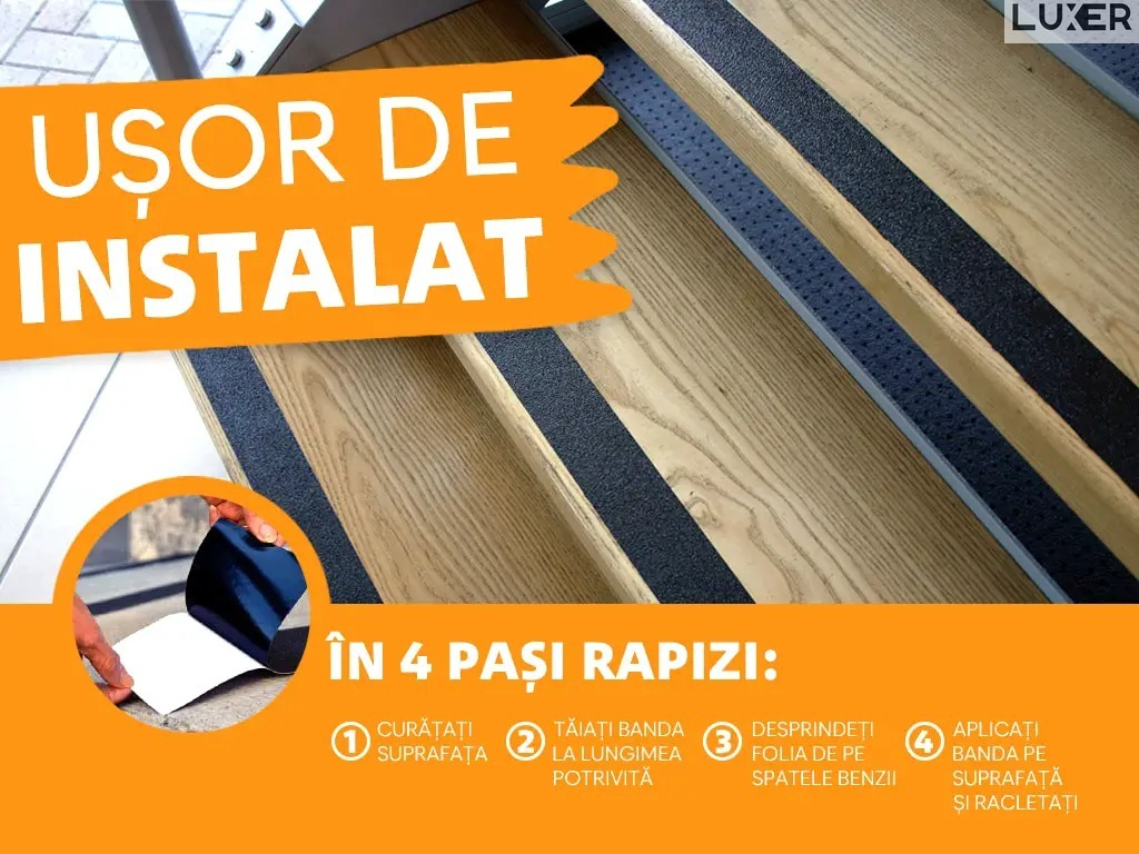 Banda Adeziva Antiderapanta pentru Scari/Trepte Interior/Exterior, Multisuprafete, Rezistenta la Apa, Lungime 5 m, Latime 5 cm, Negru, Luxer, Banda Adeziva Antiderapanta Aderenta Sporita, entru Suprafete Umede, Negru, Luxer Dedeman Leroy Merlin Emag Bilka Luxer [8]