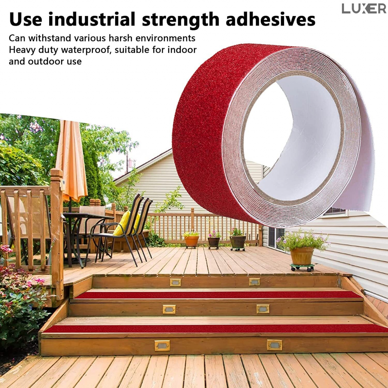 Banda Adeziva Antiderapanta pentru Scari/Trepte Interior/Exterior, Multisuprafete, Rezistenta la Apa, Lungime 5 m, Latime 5 cm, Negru, Luxer, Banda Adeziva Antiderapanta Aderenta Sporita, entru Suprafete Umede, Rosu, Luxer Dedeman Leroy Merlin Emag Bilka Luxer [8]