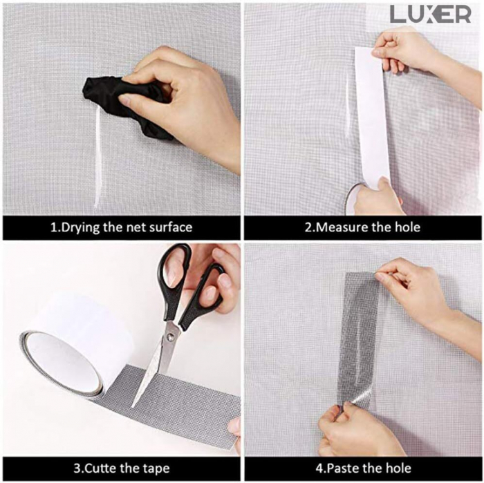 Banda Autoadeziva din Fibra de Sticla pentru Reparare Plasa Tantari, 180x5 cm, Negru, Luxer, banda adeziva plasa tantari dedeman hornbach emag leroy merlin magnetica pentru geamuri ieftina luxer [8]
